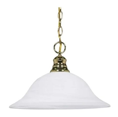 Nuvo 60-392 16-in Hanging Pendant Fixture w/ Alabaster Glass, 1 Light, Polished Brass, Wattage 100W