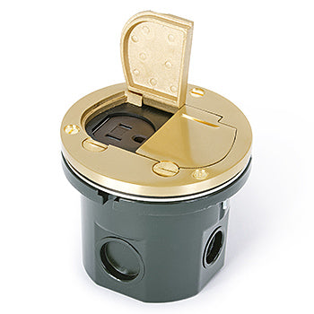 Lew Electric 812-DA-DFP-B Flush Mounted Round Floor Box – 15A Tamper-Resistant Duplex Outlet, Brass Cover Finish Brass