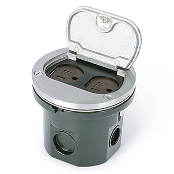Lew Electric 812-DA-SFP-A Flush Mounted Round Floor Box – 15A Tamper-Resistant Duplex Outlet Finish Aluminum