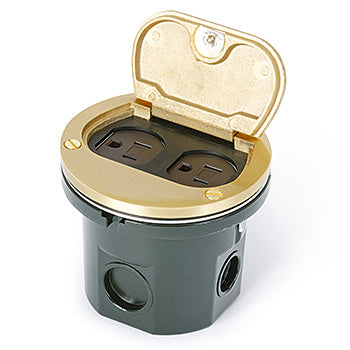 Lew Electric 812-DA-SFP-B Flush Mounted Round Floor Box – 15A Tamper-Resistant Duplex Outlet Finish Brass