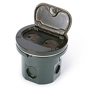 Lew Electric 812-DA-SFP-DB Flush Mounted Round Floor Box – 15A Tamper-Resistant Duplex Outlet Finish Dark Bronze