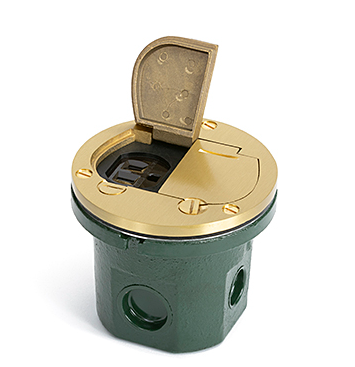 Lew Electric 812-DFB-LR Flush Mounted Round Floor Box w/Dual Flip Lid Brass Cover