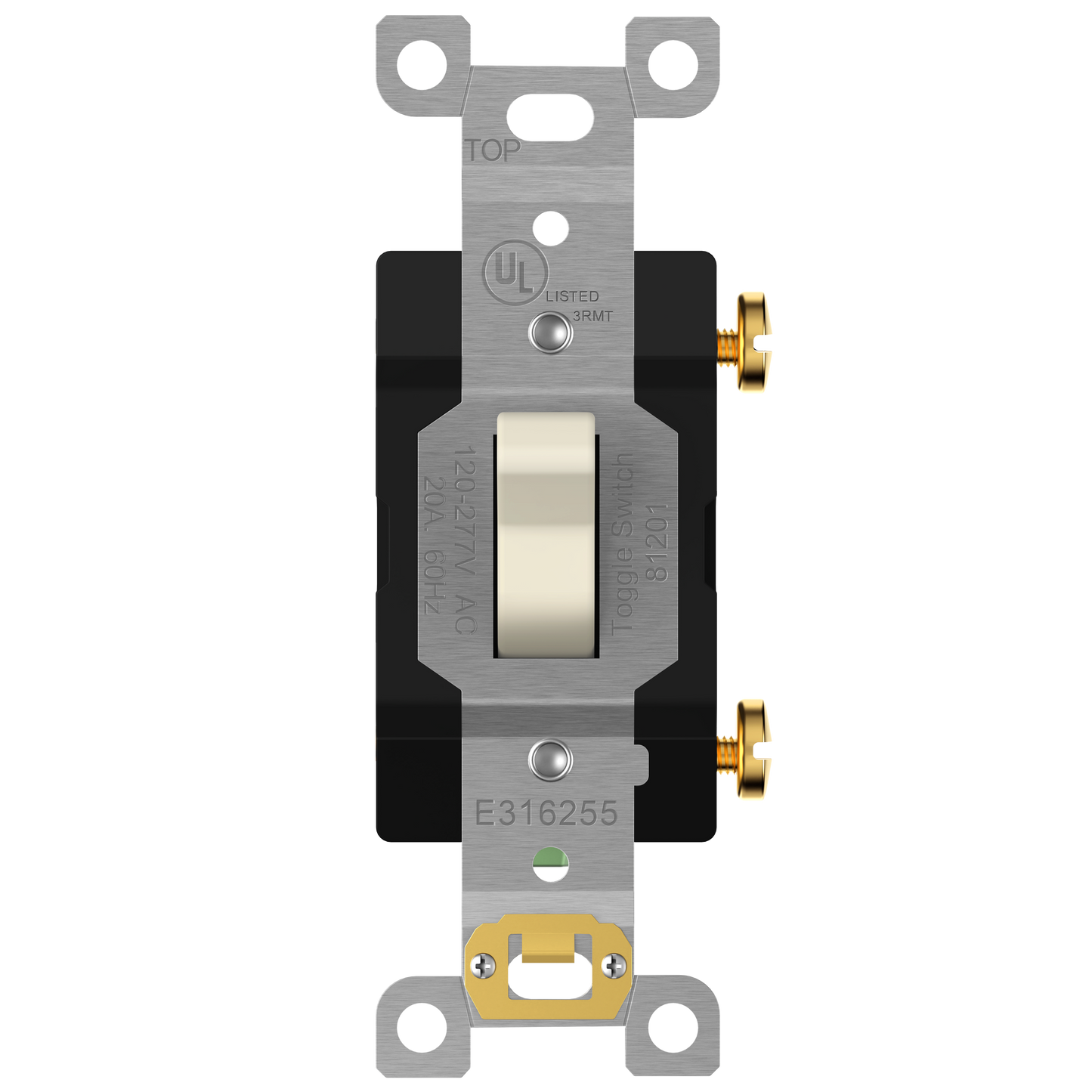 Enerlites 81201-LA 20 Amp Heavy Duty Toggle Light Switch, Single Pole, 20A 120/277V, Grounding Screw, Commercial Grade, UL Listed, 81201-GY, Light Almond Finish