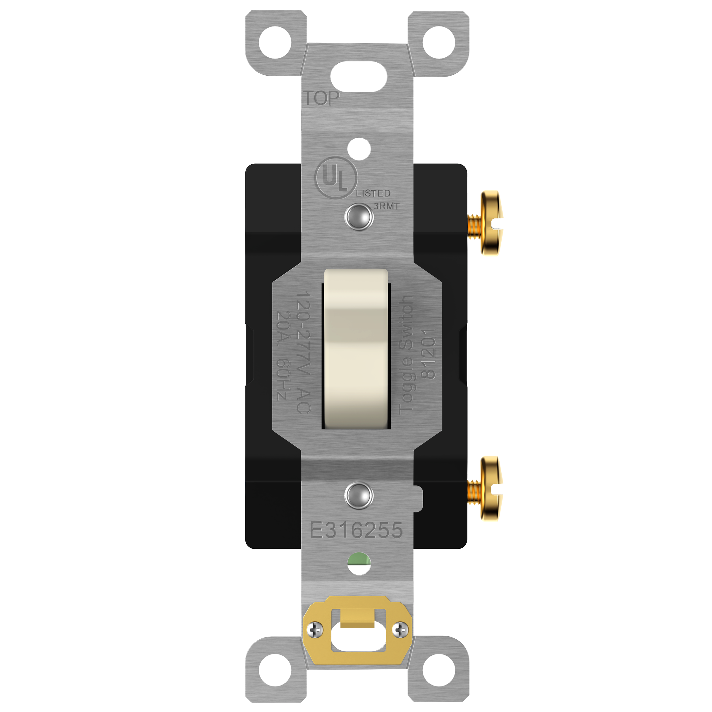 Enerlites 81201-LA 20 Amp Heavy Duty Toggle Light Switch, Single Pole, 20A 120/277V, Grounding Screw, Commercial Grade, UL Listed, 81201-GY, Light Almond Finish