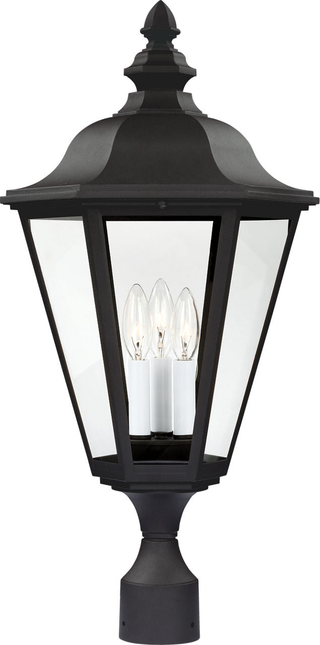Generation Lighting Brentwood textured black post lantern with clear glass panels