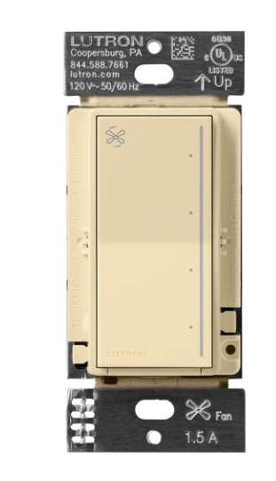 Lutron ST-FSQ-N-IV Sunnata Touch Fan Control, 4-Speed, 1.5A Paddle Fan, AC Motor, Single Pole, Neutral Required, Ivory Finish