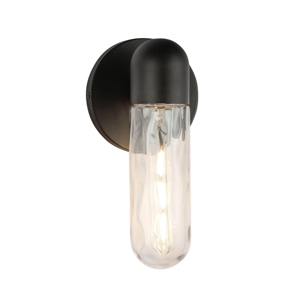 Kuzco Lighting EW73210-BK/WC Lima 1 Light 10 inch Tall Outdoor Wall Light in Black with Clear Water Glass Shade, Voltage 120V, Wattage 60W
