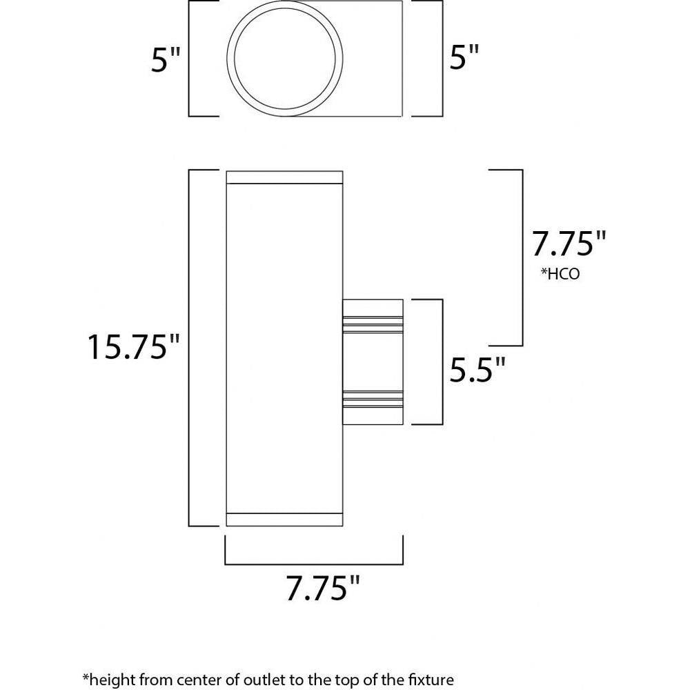 Maxim Lighting 86102ABZ Lightray 2 Light Architectural Bronze Outdoor Wall Sconce Dimension Diagram
