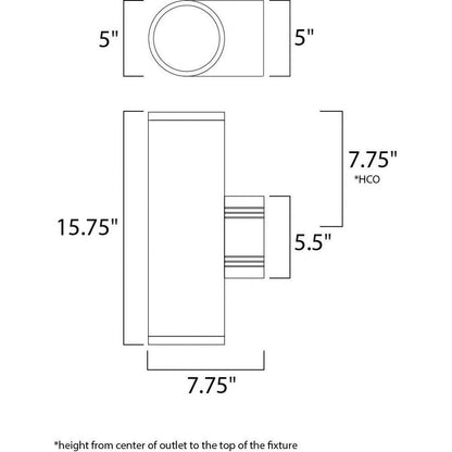 Maxim Lighting 86102ABZ Lightray 2 Light Architectural Bronze Outdoor Wall Sconce Dimension Diagram