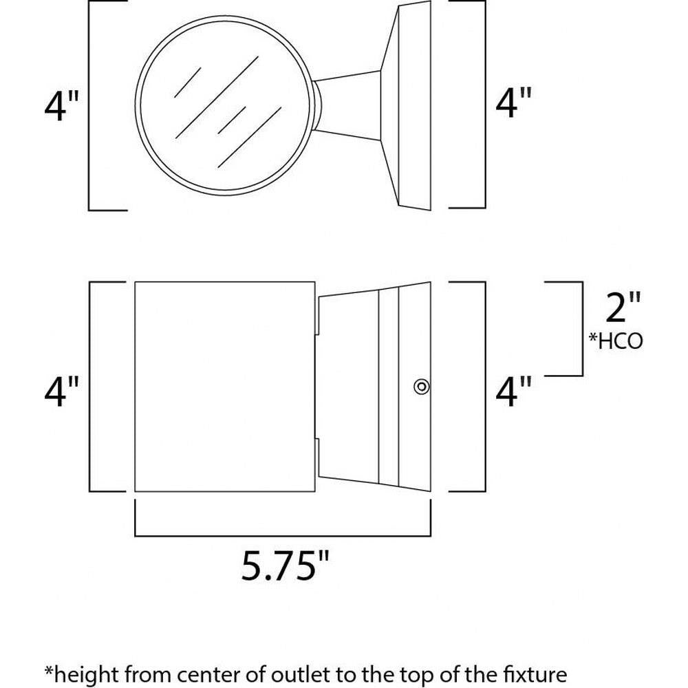Maxim Lighting 86106AL Lightray Outdoor Wall Sconce Dimensions Diagram - 4W x 4H x 5.75D inches
