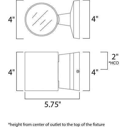 Maxim Lighting 86106AL Lightray Outdoor Wall Sconce Dimensions Diagram - 4W x 4H x 5.75D inches