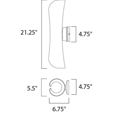Maxim Lighting 86146ABZ Scroll Outdoor Wall Sconce dimension diagram showing 21.25 inch height and 5.5 inch width