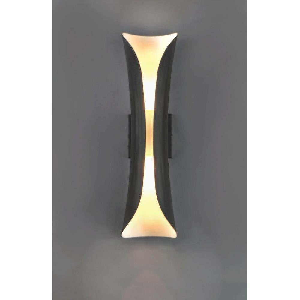 Maxim Lighting 86146ABZ Scroll LED Outdoor Wall Sconce illuminated on gray wall - front view
