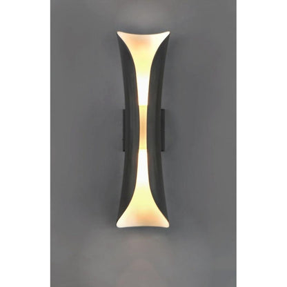 Maxim Lighting 86146ABZ Scroll LED Outdoor Wall Sconce illuminated on gray wall - front view