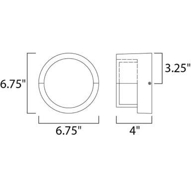 Maxim Lighting 86162BK Eyebrow Outdoor Wall Lantern - dimension diagram showing 6.75 inch height, 6.75 inch width, 4 inch extension, and 3.25 inch depth