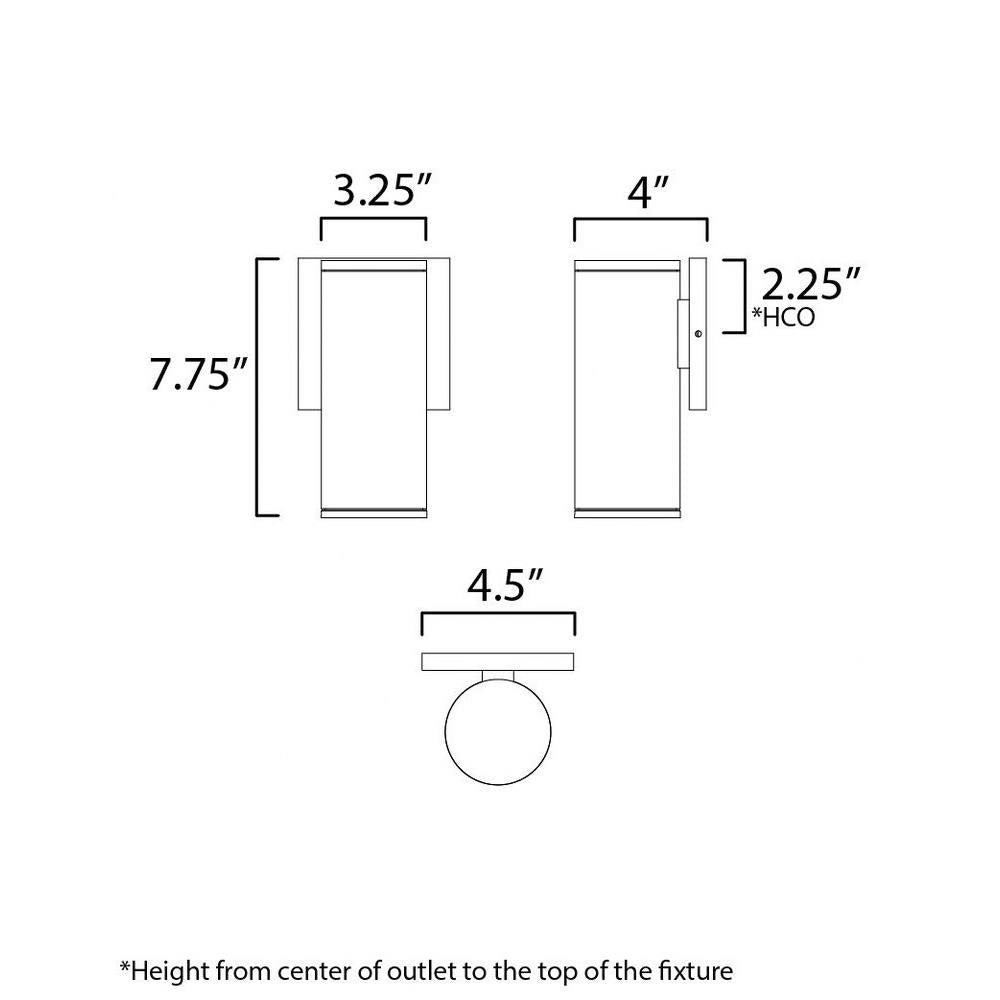 Maxim Lighting 86221BK Caldera Outdoor Wall Mount Light Dimensions Diagram