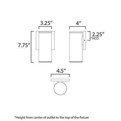 Maxim Lighting 86221BK Caldera Outdoor Wall Mount Light Dimensions Diagram