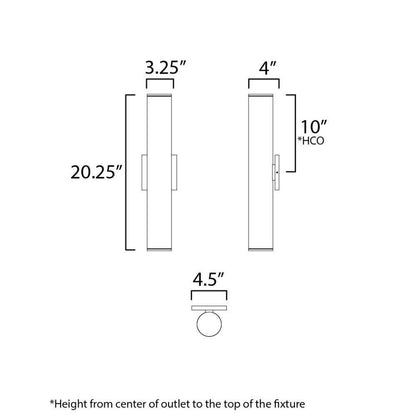 Maxim Lighting 86225BK Caldera 2 Light 20.25 inch Black Outdoor Wall Mount - Dimensions Diagram