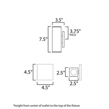 Maxim Lighting 86421BK Culvert dimension diagram showing 7.5 inch height, 3.5 inch width, and 4.5 inch depth
