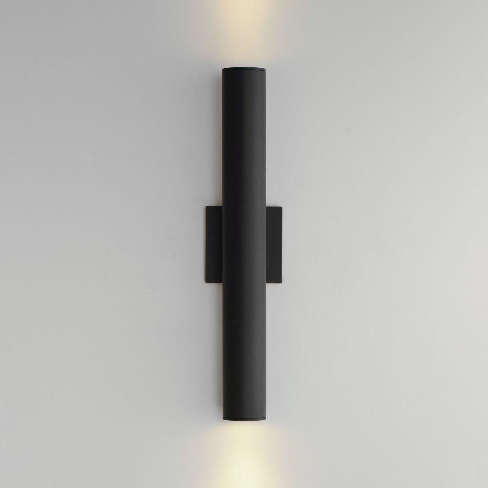 Maxim Lighting 86435BK Calibro Matte Black Outdoor Wall Light shown illuminated with upward and downward LED light distribution