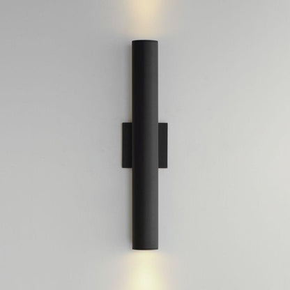Maxim Lighting 86435BK Calibro Matte Black Outdoor Wall Light shown illuminated with upward and downward LED light distribution