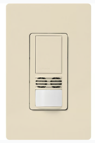 Lutron WMS-B102-V-LA Maestro Dual-Tech Motion Sensor Switch, Vacancy Only, TAA Compliant, 6A, 120-277V, 1 Pole/3-Way, Light Almond Finish