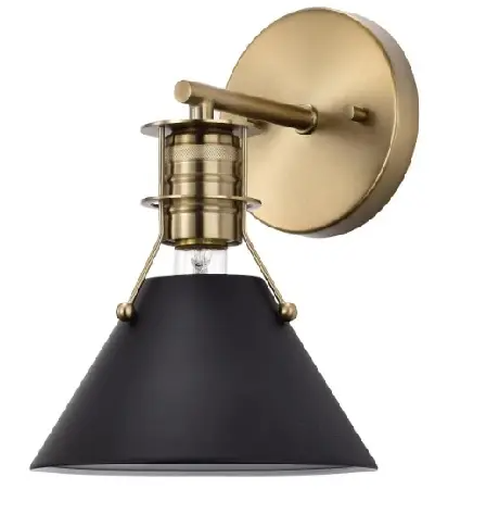 Nuvo 60-7519 Outpost Wall Sconce, 1-Light, Wattage 60W, Voltage 120V, Black/Burnished Brass