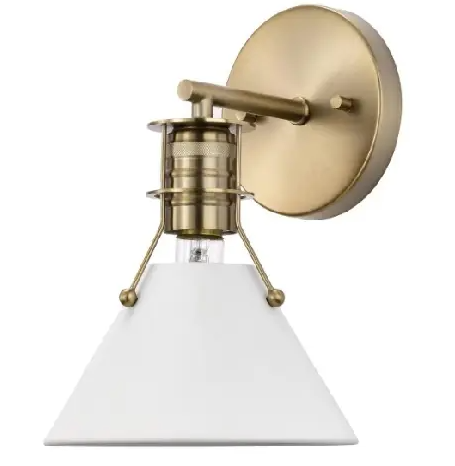 Nuvo 60-7520 Outpost Wall Sconce, 1-Light, Wattage 60W, Voltage 120V, White/Burnished Brass