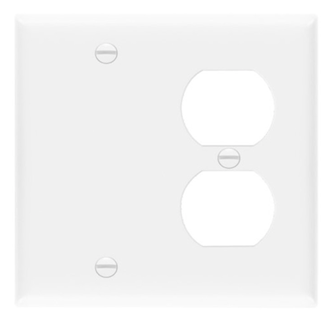 Enerlites 880121-W Combination Two-Gang Wall Plate - Blank & Duplex Receptacle, White Finish