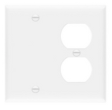 Enerlites 880121-W Combination Two-Gang Wall Plate - Blank & Duplex Receptacle, White Finish