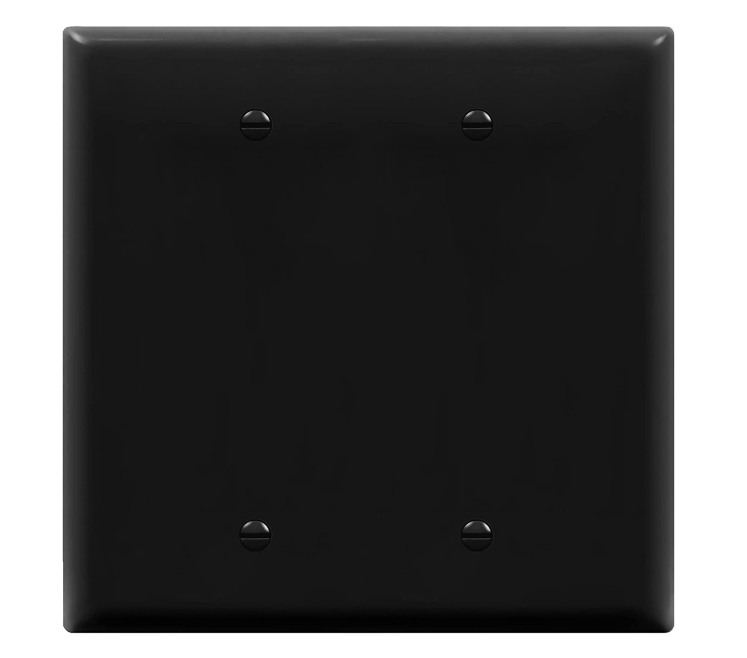 Enerlites 8802M-BK Double Blank Device Wall Plate W/ Gloss Finish & Mid-Size 2-Gang, Black Finish