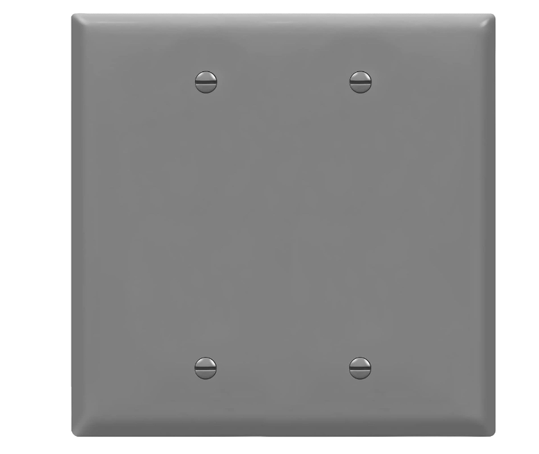 Enerlites 8802M-GY Double Blank Device Wall Plate W/ Gloss Finish & Mid-Size 2-Gang, Gray Finish