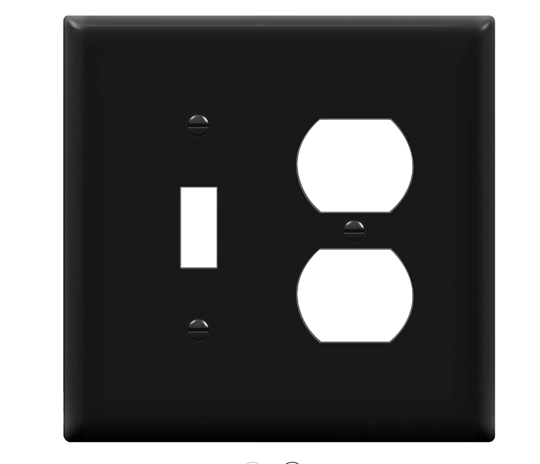 Enerlites 881121M-BK Combination Two Gang Wall Plate -Toggle & Duplex Receptacle, Mid-Size, Black