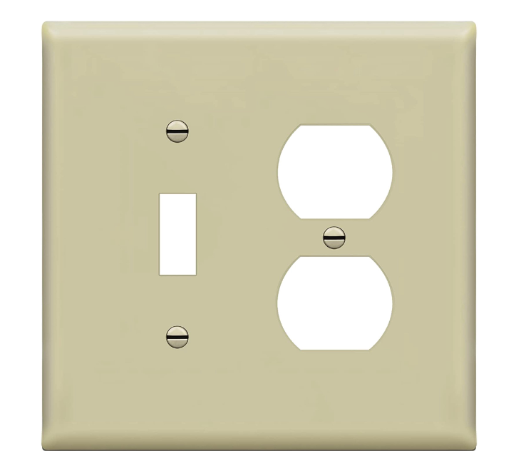 Enerlites 881121M-I Combination Two Gang Wall Plate -Toggle & Duplex Receptacle, Mid-Size, Ivory