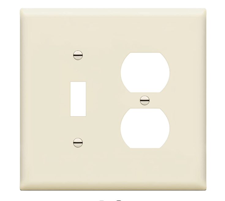 Enerlites 881121M-LA Combination Two Gang Wall Plate -Toggle & Duplex Receptacle, Mid-Size, Light Almond