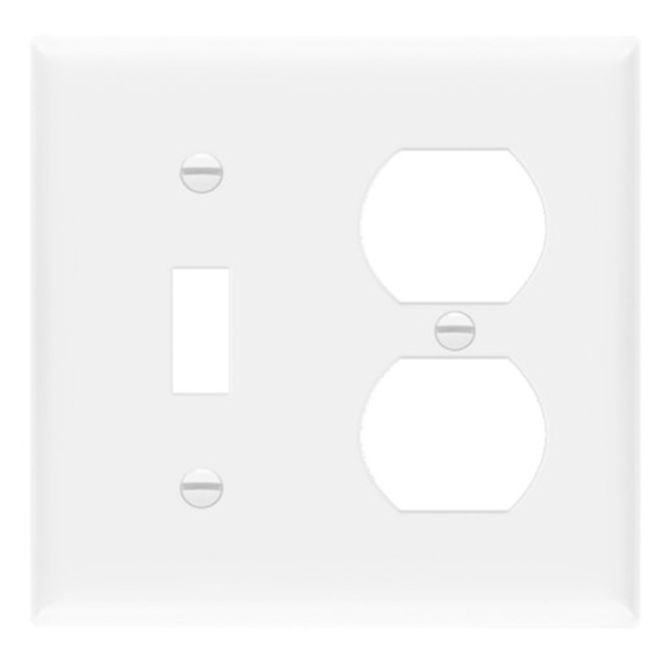 Enerlites 881121M-W Combination Two Gang Wall Plate -Toggle & Duplex Receptacle, Mid-Size, White