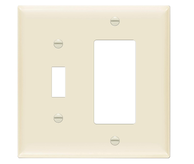 Enerlites 881131M-LA Combination Two Gang Wall Plate -Toggle & Decorator/ GFCI, Mid-Size, Light Almond