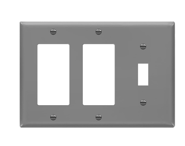 Enerlites 881132-GY Combination Three Gang Wall Plate -Toggle & 2 Decorator/ GFCI, Gray