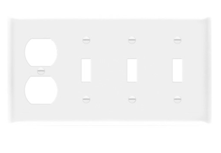 Enerlites 881321-W Combination Four-Gang Wall Plate - 3 Toggles & Duplex, White