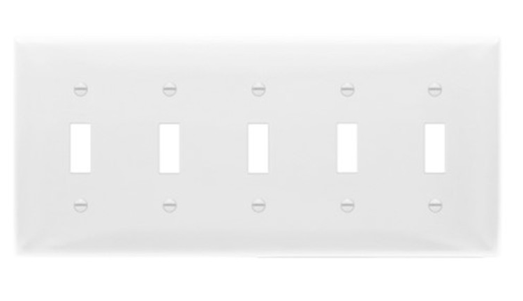 Enerlites 8815-W Toggle Switch Five - Gang Wall Plate, White