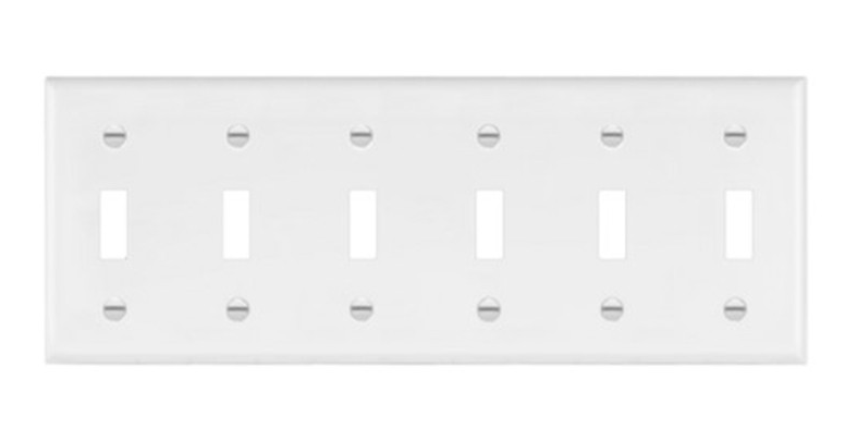Enerlites 8816-W Toggle Switch Six - Gang Wall Plate, White