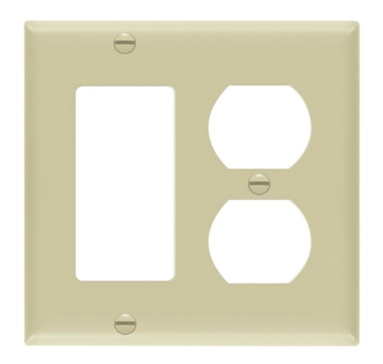 Enerlites 882131-I Combination Two-Gang Plate W/Duplex Receptacle & Decoration/ GFCI, Ivory