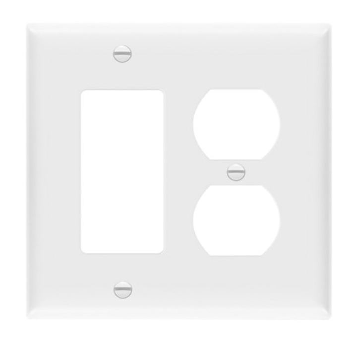 Enerlites 882131-W Combination Two-Gang Plate W/ Duplex Receptacle & Decoration/ GFCI, White