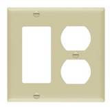 Enerlites 882131M-I Combination Two-Gang Plate W/ Duplex Receptacle & Decoration/ GFCI, Mid-Size, Ivory