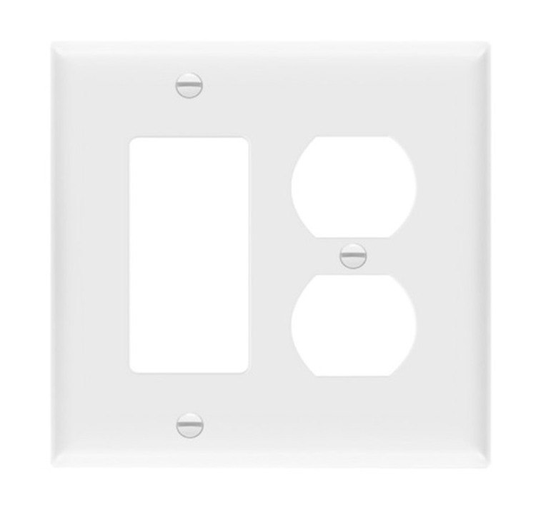 Enerlites 882131M-W Combination Two-Gang Plate W/ Duplex Receptacle & Decoration/ GFCI, Mid-Size, White
