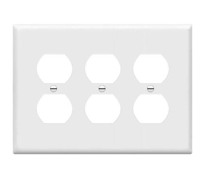 Enerlites 8823M-W Duplex Receptacle Three-Gang Wall Plate, Mid-Size, White