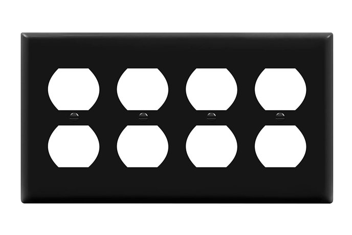 Enerlites 8824-BK Quad Duplex Receptacle Four-Gang Electrical Outlet Wall Plate, Black