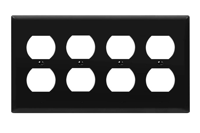 Enerlites 8824M-BK Quad Duplex Receptacle Four-Gang Electrical Outlet Wall Plate, Mid-Size, Black