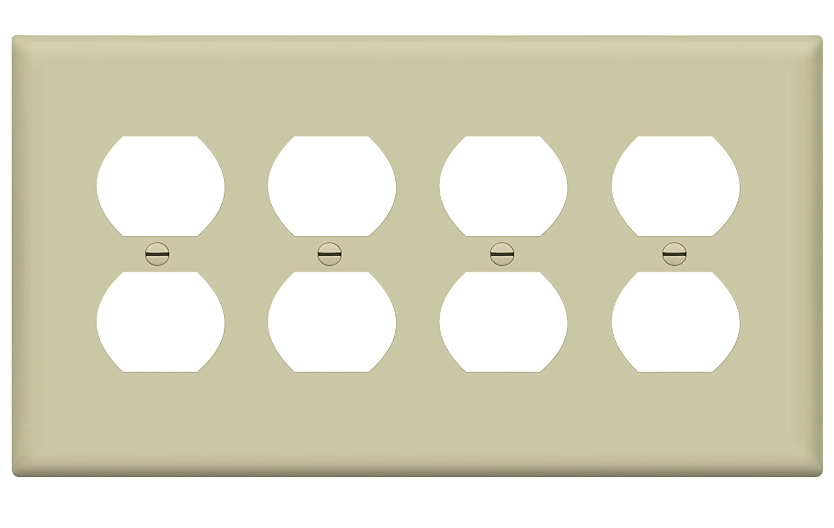 Enerlites 8824M-I Quad Duplex Receptacle Four-Gang Electrical Outlet Wall Plate, Mid-Size, Ivory