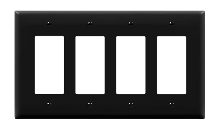 Enerlites 8834M-BK Quadruple Decorator Switch Cover, Four-Gang Outlet Wall Plate, Mid-Size, Black